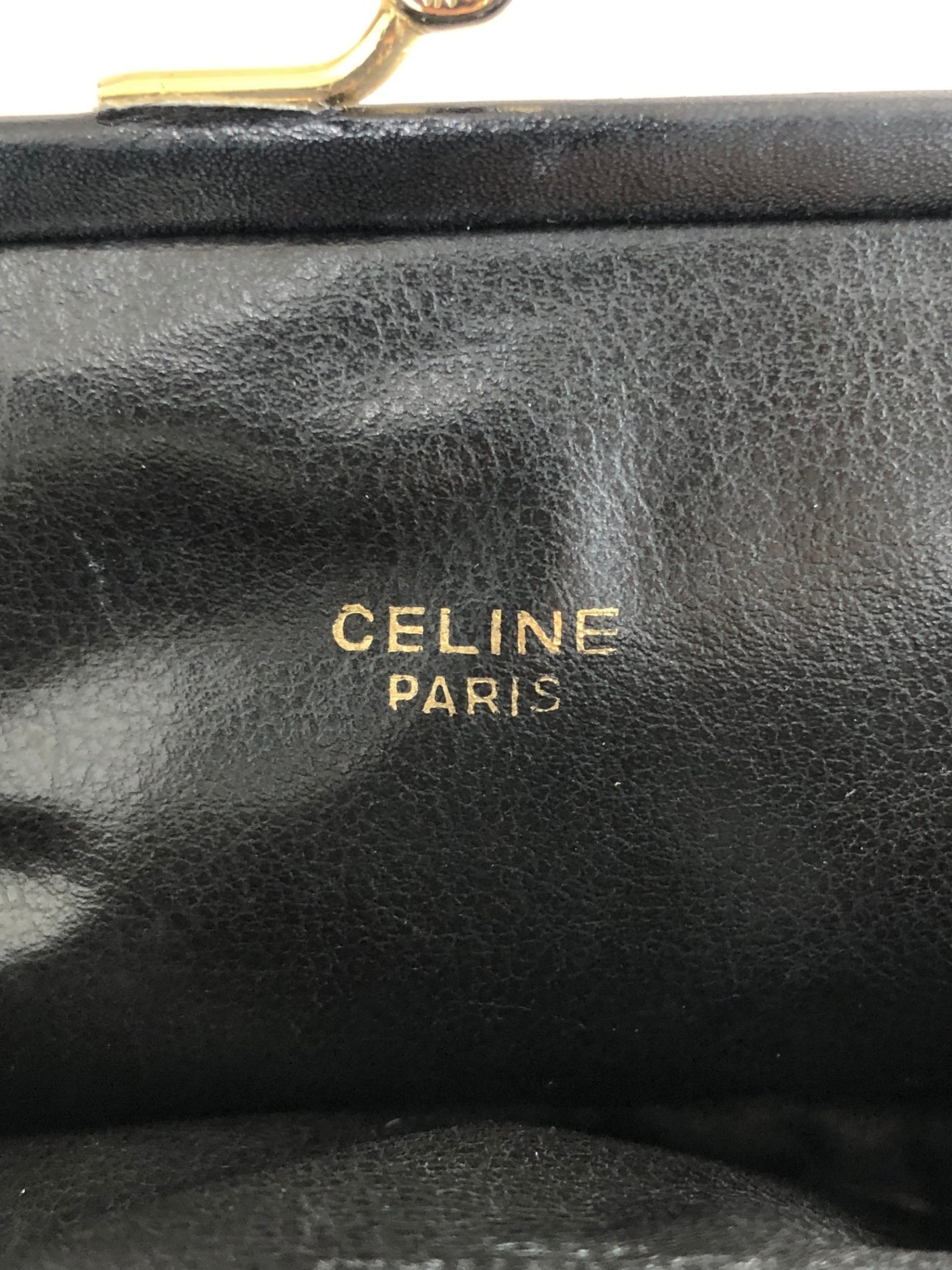 CELINE Logo Metal Clasp Coin Purse Black Vintage z4abfu