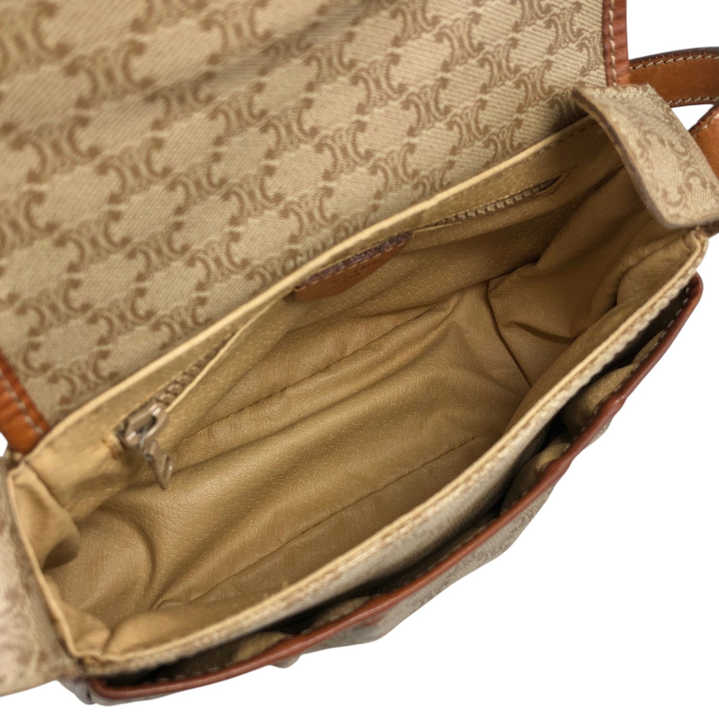 CELINE Macadam Front Buckle  Shoulder bag Beige Vintage hx87nm