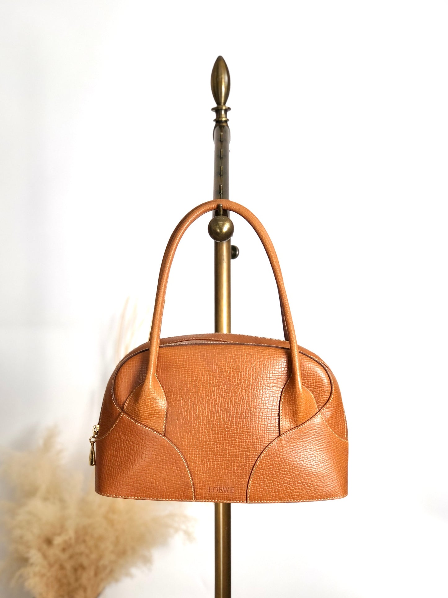 LOEWE Logo Embossed Handbag Boston bag Brown Vintage u2gt6p