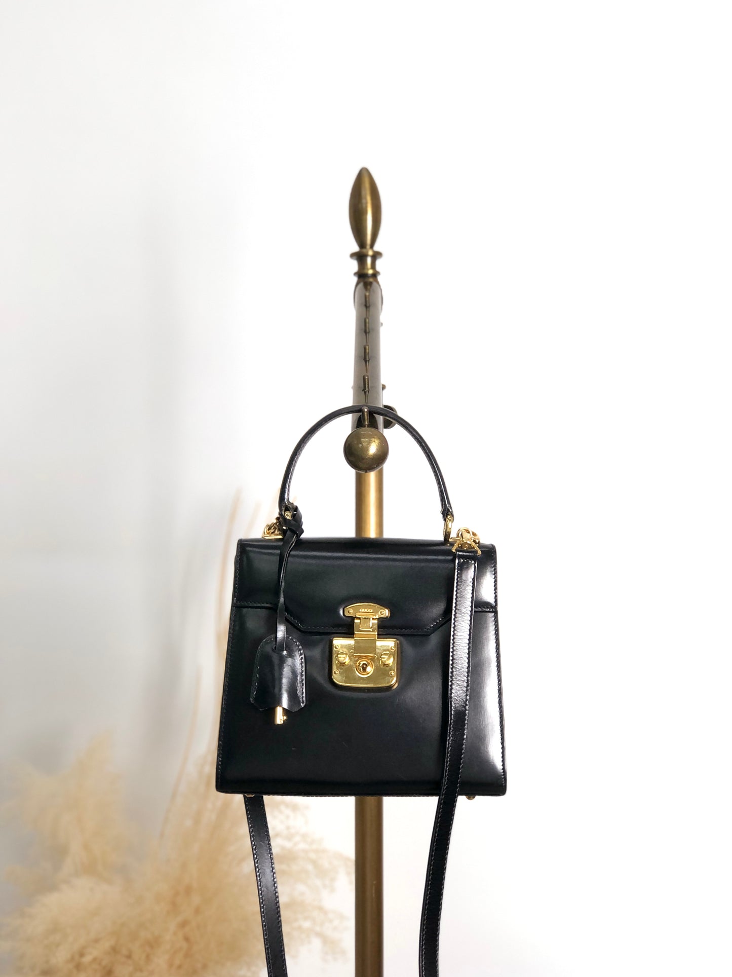 GUCCI Lady Lock Two-wayHandbag Shoulder bag Black Vintage uiedgd