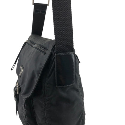 PRADA Triangle Logo Front Buckle Shoulder bag Black Vintage sx8cnr