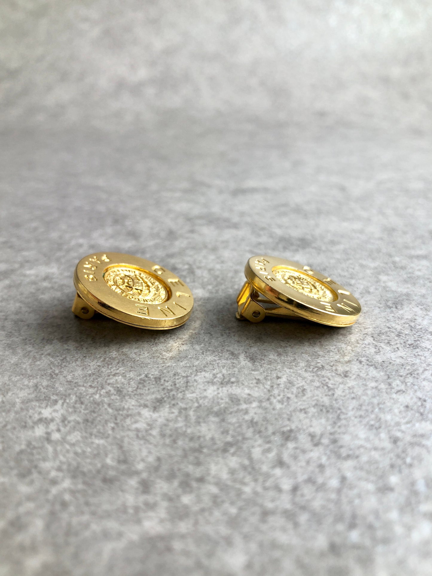 CELINE Logo Circle Earrings Gold Vintage ephg5y