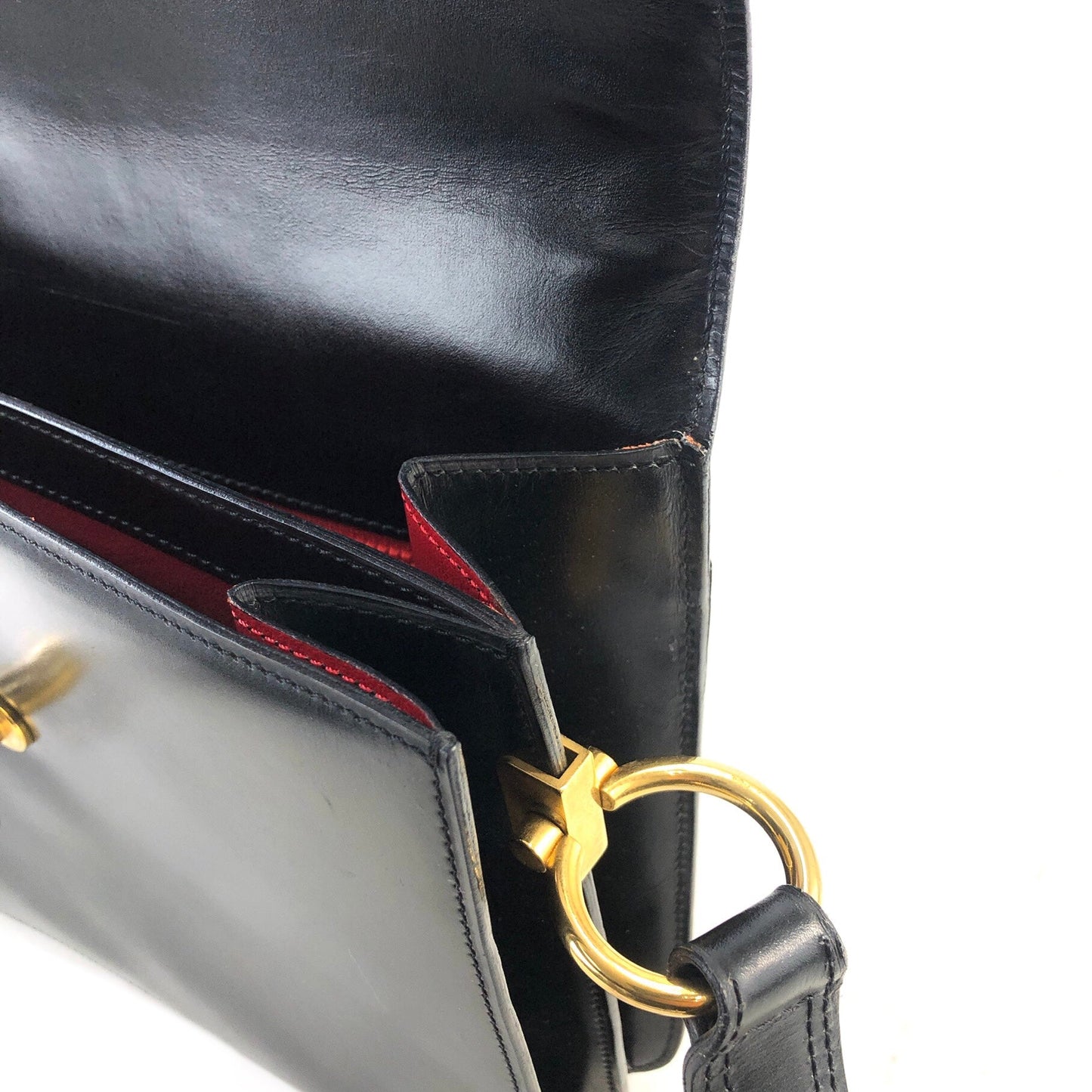 CELINE Gancini Leather Shoulder bag Black Vintage kmhh2a