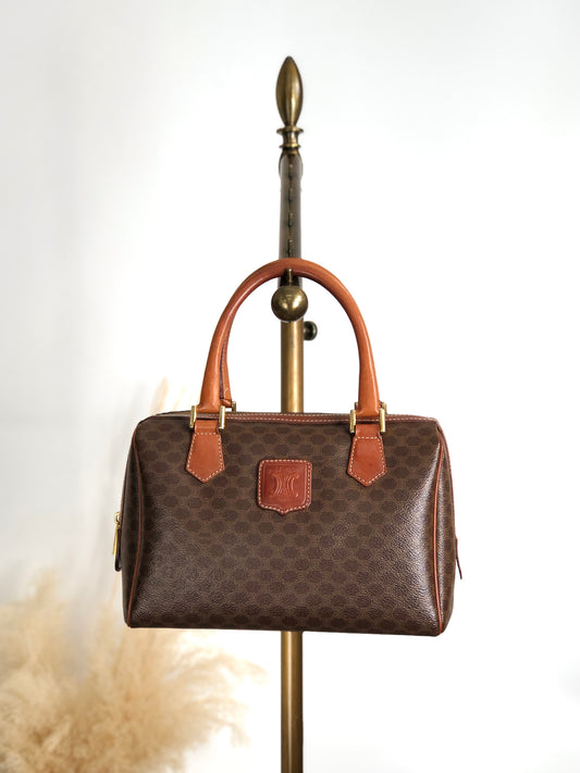 CELINE Macadam Blason Small Boston bag Handbag Brown Vintage f2ydjv