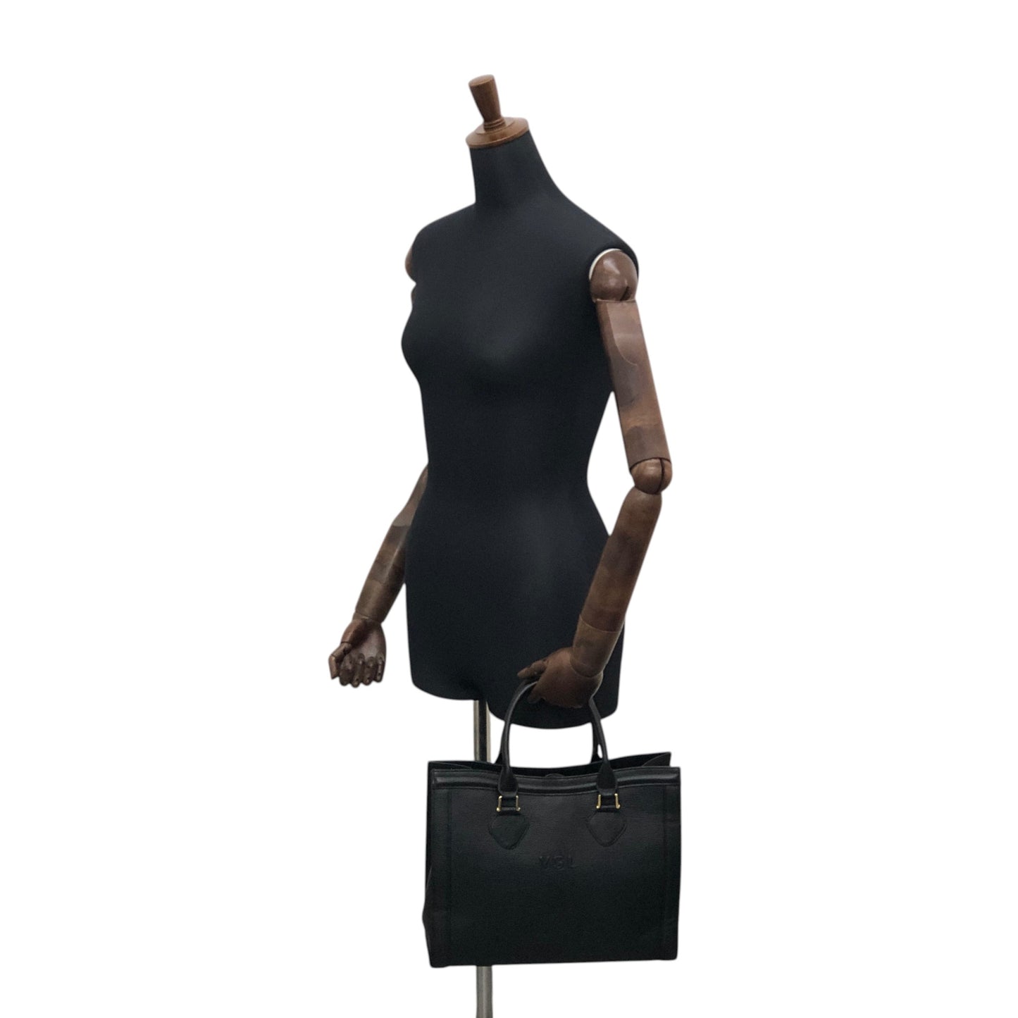 Yves Saint Laurent YSL Logo Top Handle Handbag Black Vintage heismg
