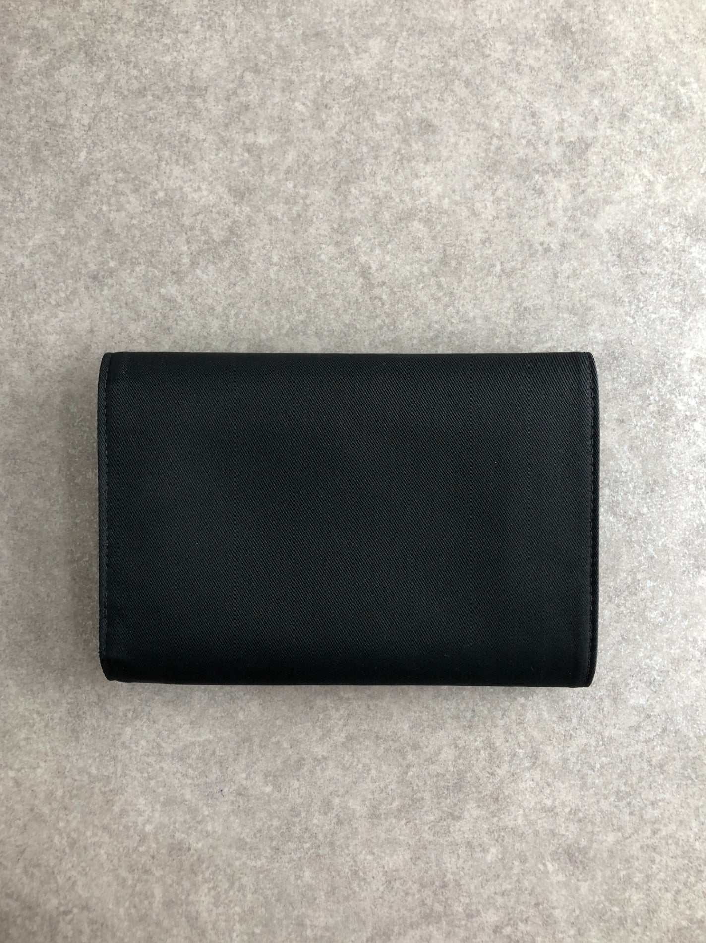 PRADA Tessuto Triangle Logo Trifold Wallet Black Vintage yyjymp