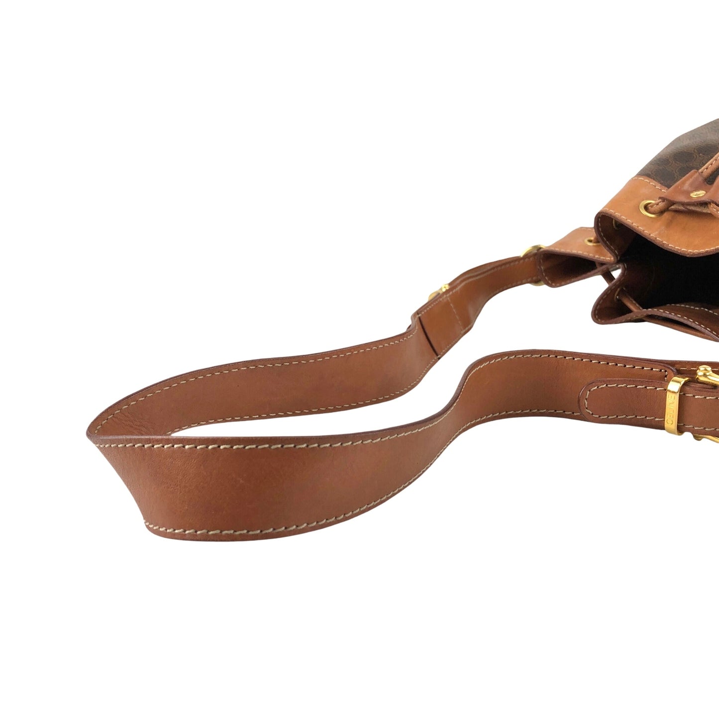 CELINE Macadam Blason Drawstring Shoulder bag Brown Vintage y4ma84