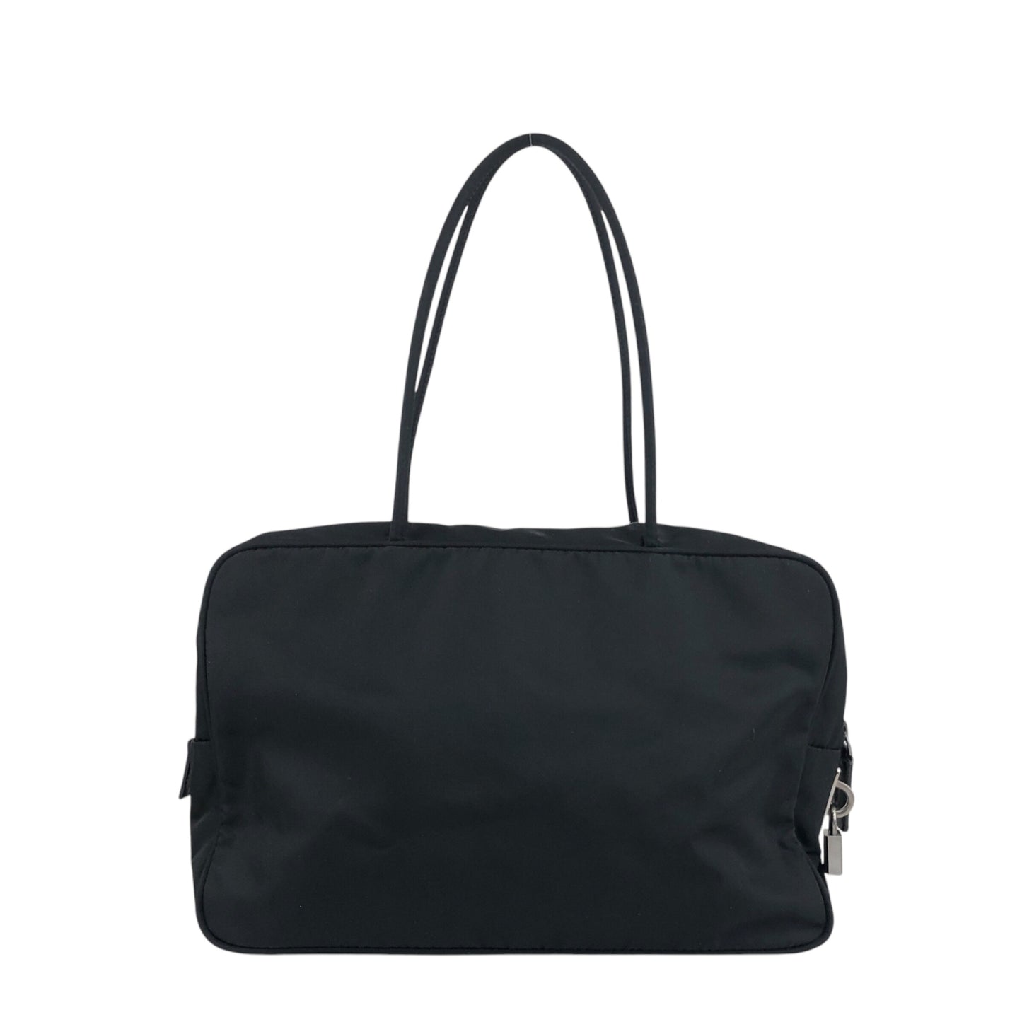 PRADA Tessuto Triangle Logo Padlock Boston bag Handbag Black Vintage 5ybv5s