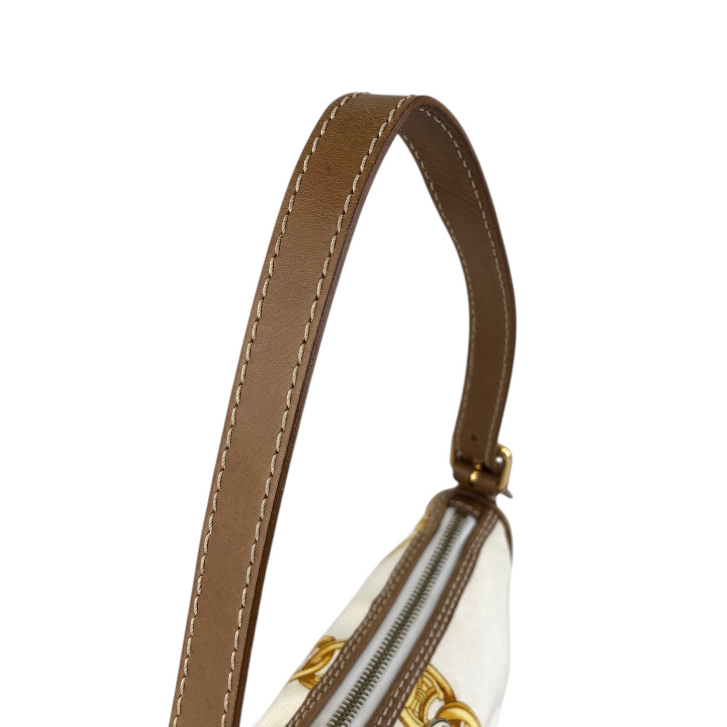 CELINE Blason Canvas Leather Handbag White Vintage vzzbsd