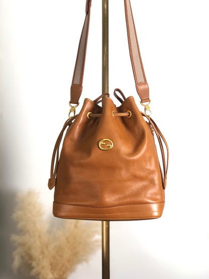 GUCCI Interlocking Drawstring Shoulder bag Brown Vintage 73zgkn