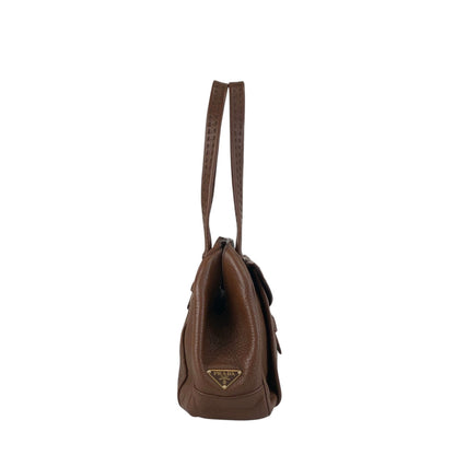 PRADA Triangle Logo Front Buckle Handbag Boston bag Brown Vintage v46bhc