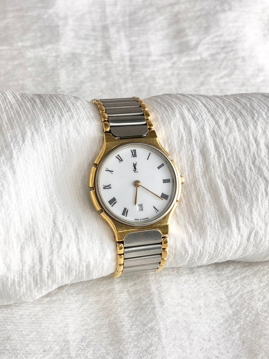 Yves Saint Laurent YSL Logo Watch Silver 345010 Vintage mg725r