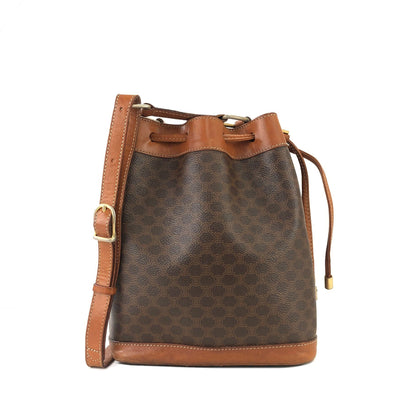 CELINE Macadam Leather Drawstring Small Shoulder bag Brown Vintage v3kt7s