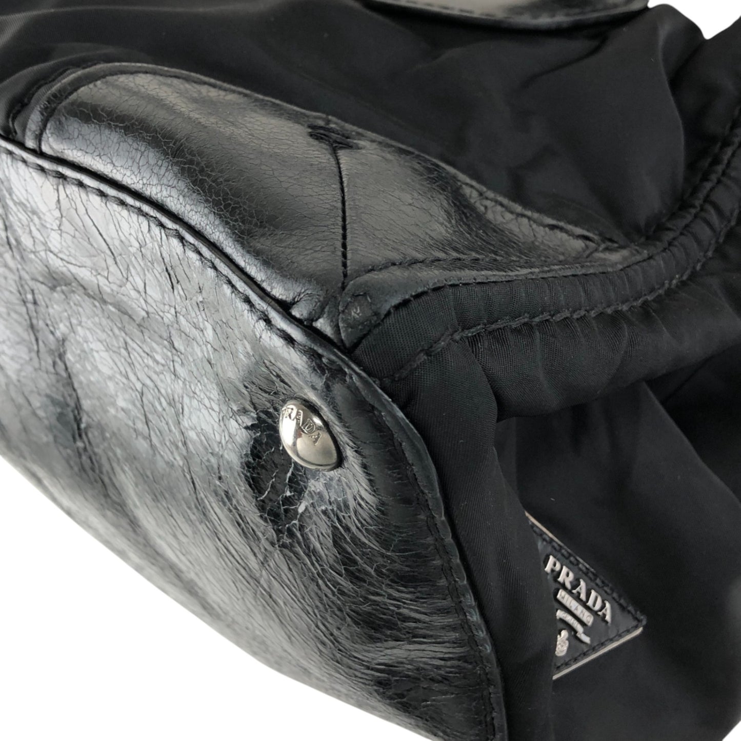 PRADA Triangle Logo Handbag Totebag Black Vintage wd67a4