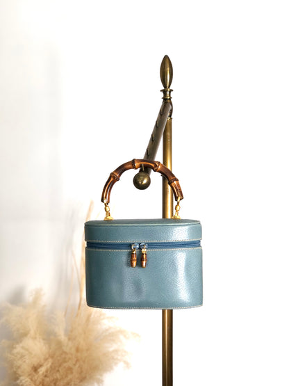 GUCCI Bamboo Handbag Vanity bag Blue Vintage 8rhwf4