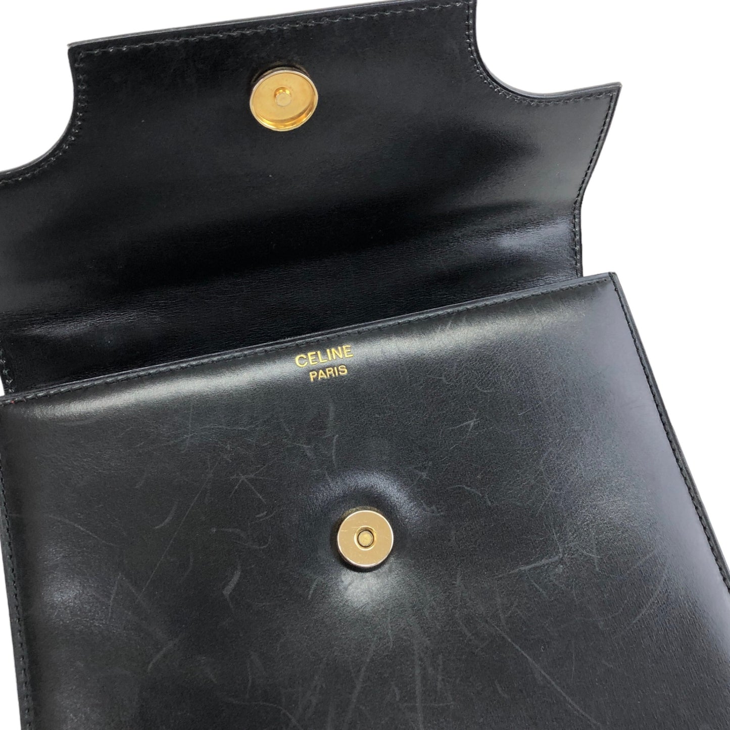 CELINE Double Circle Leather Two-way Handbag Shoulder bag Black Vintage 5h68sp