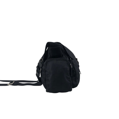 PRADA Tessuto Triangle Logo Front Buckle Side Pocket Shoulder bag Black Vintage 5whkzb