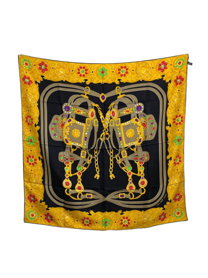 CELINE Arc de Triomphe Scarf Silk Black×Yellow Vintage vz5ks2