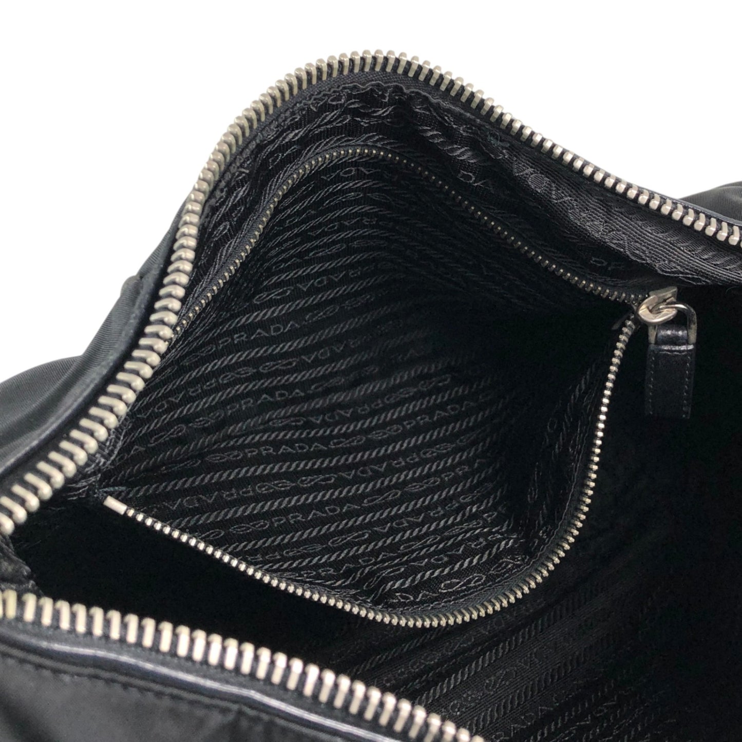 PRADA Tessuto Triangle Logo Shoulder bag Hobobag Black Vintage hub83u