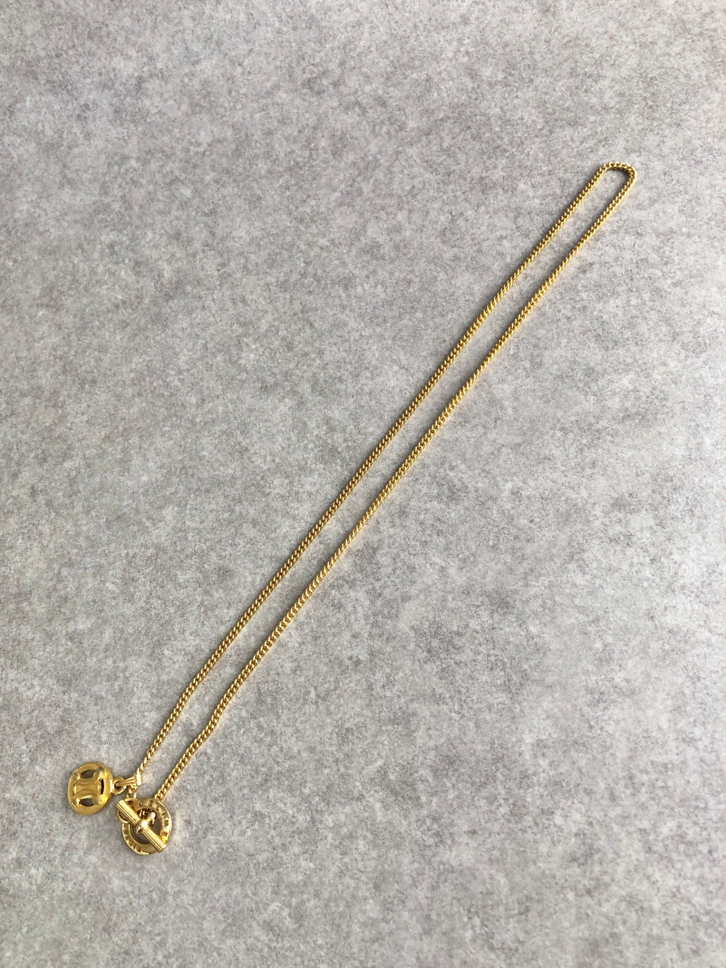 CELINE Triomphe Toggle Clasp Two-way Necklace Gold Vintage u37z5n