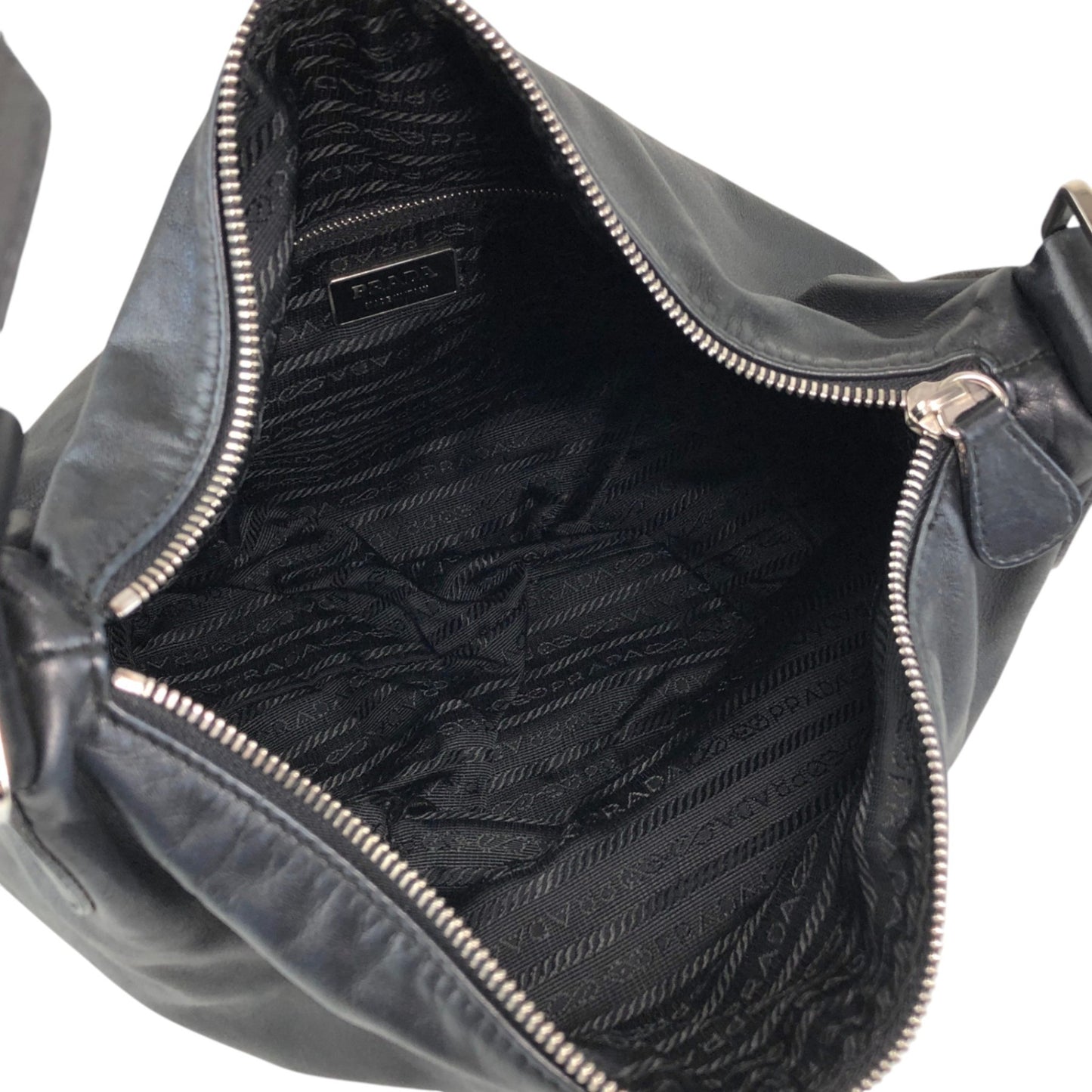 PRADA Logo Embossed Shoulder bag Hobobag Brown Vintage d2egiw