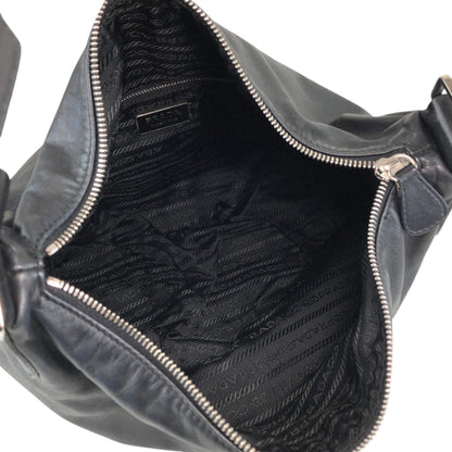 PRADA Logo Embossed Shoulder bag Hobobag Brown Vintage d2egiw