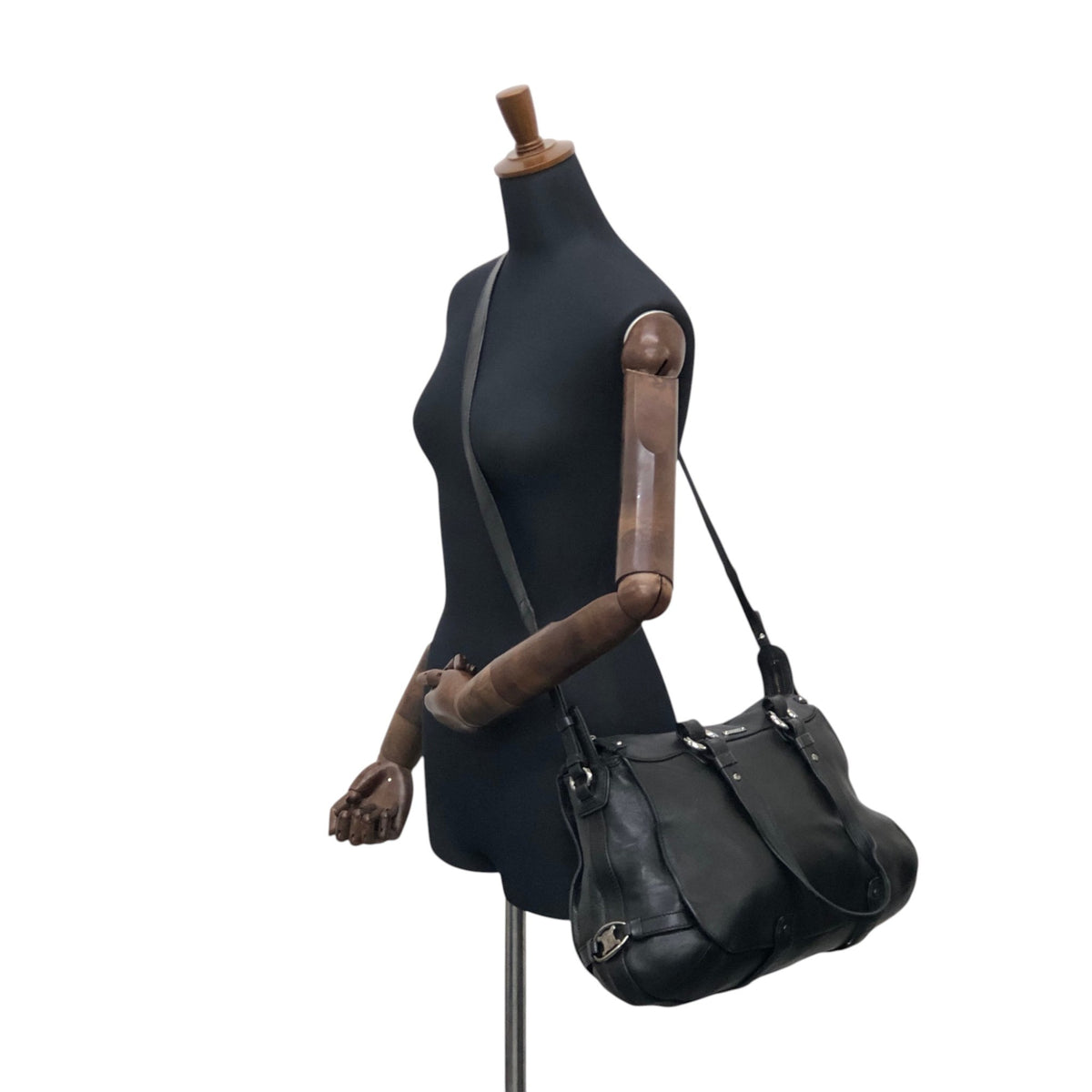 CELINE Triomphe Two-way Handbag  Shoulder bag Black Vintage 4xt5x6