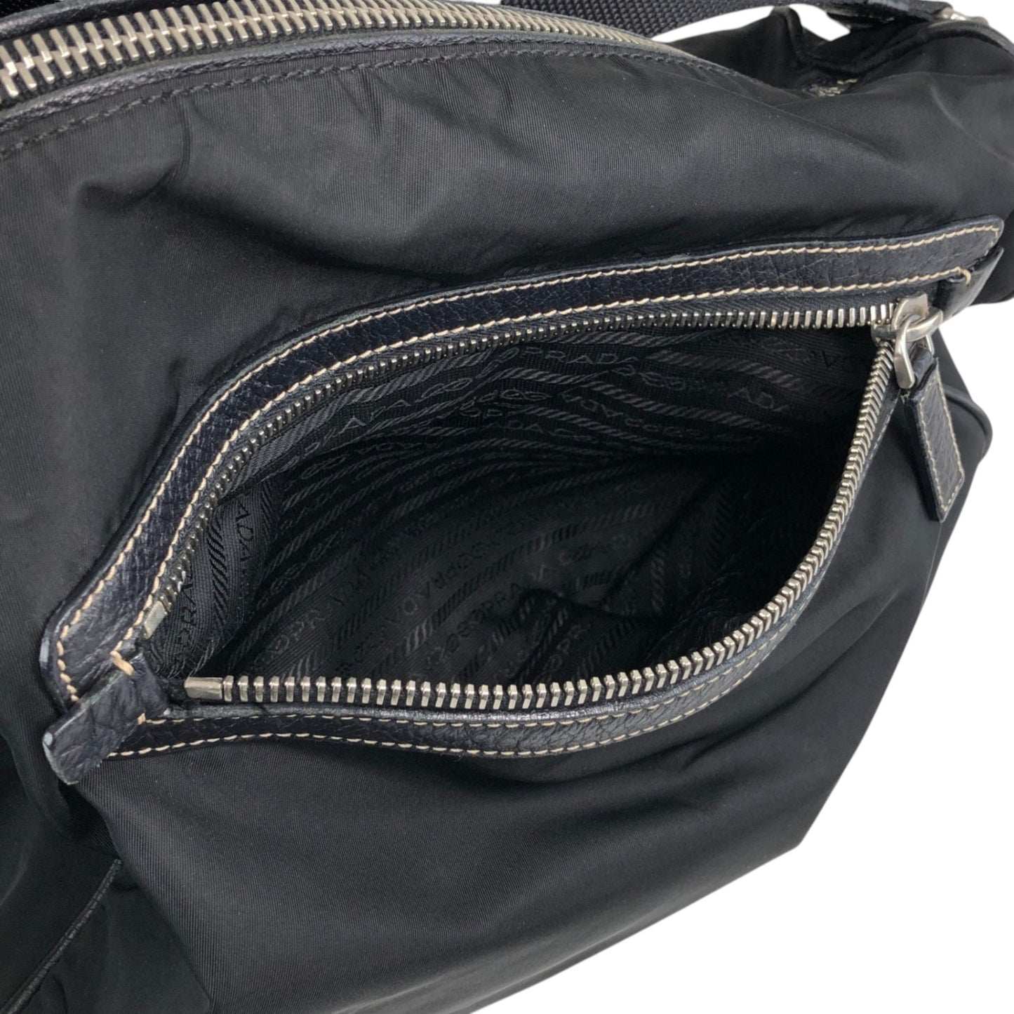PRADA Tessuto Triangle Logo Shoulder bag Black Vintage w53g57