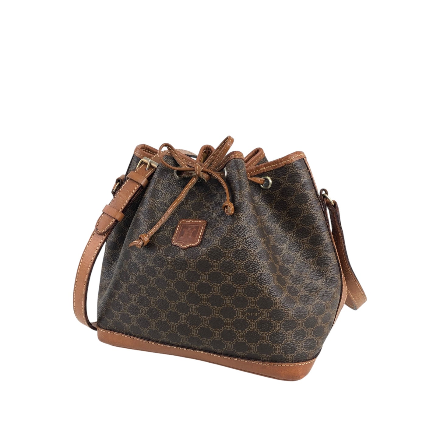 CELINE Macadam Blason Drawstring Small Shoulder bag Brown Vintage 6z2wx2