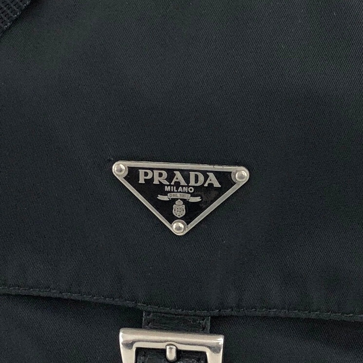 PRADA Triangle Logo Front Buckle Shoulder bag Black Vintage vzwn5s