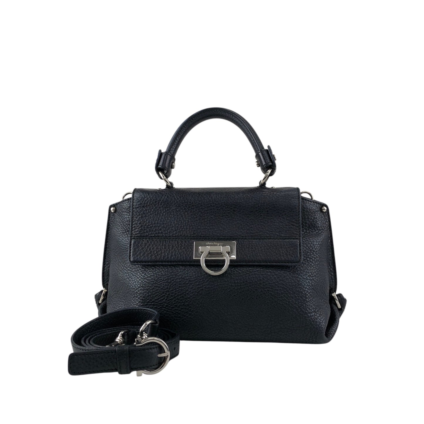 Salvatore Ferragamo Gancini Two-way Handbag Shoulder bag Black Vintage 82dd4b