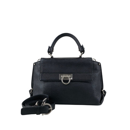 Salvatore Ferragamo Gancini Two-way Handbag Shoulder bag Black Vintage 82dd4b