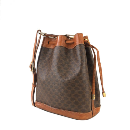 CELINE Macadam Leather Drawstring Small Shoulder bag Brown Vintage v3kt7s