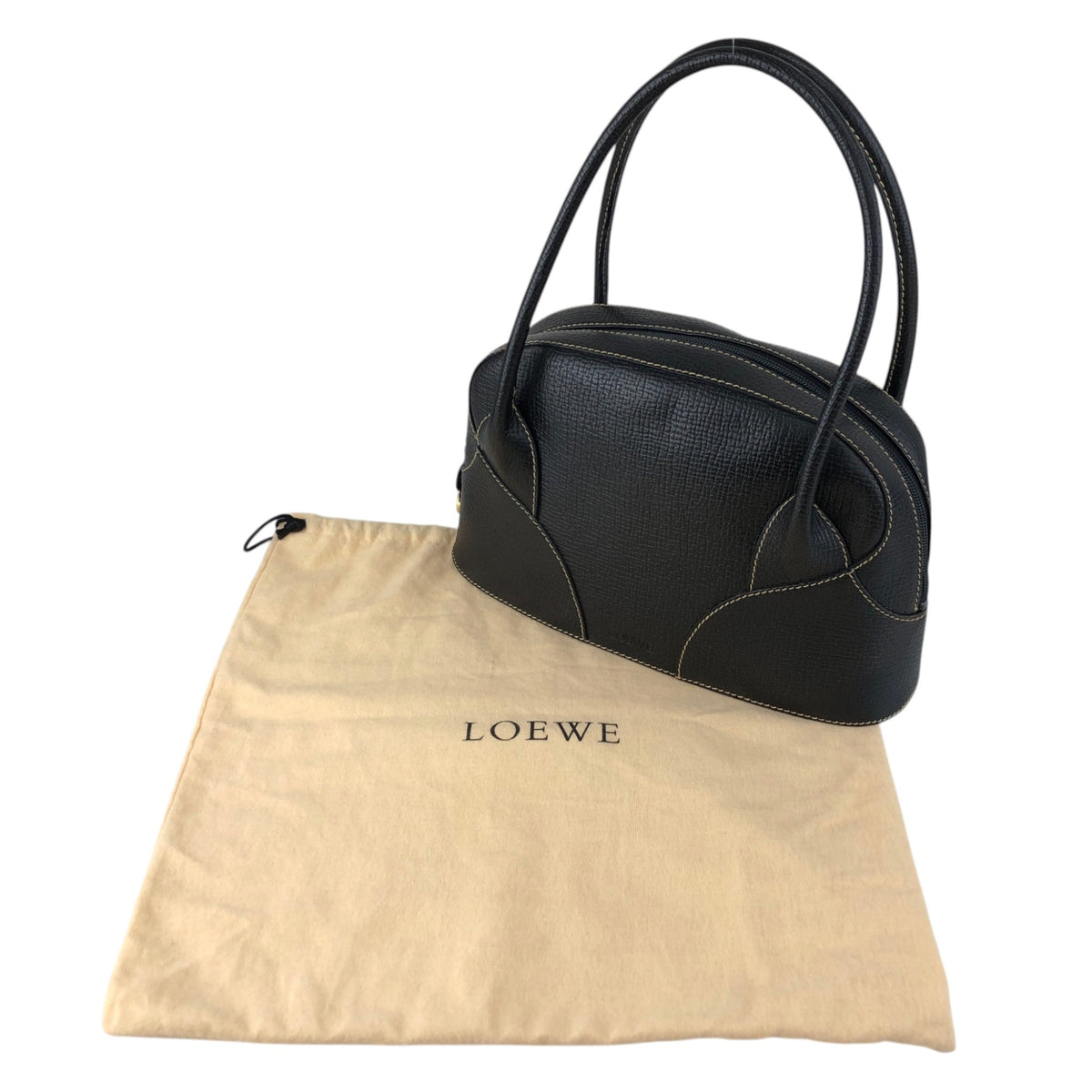 LOEWE Logo Embossed Handbag Black Vintage xuiewb
