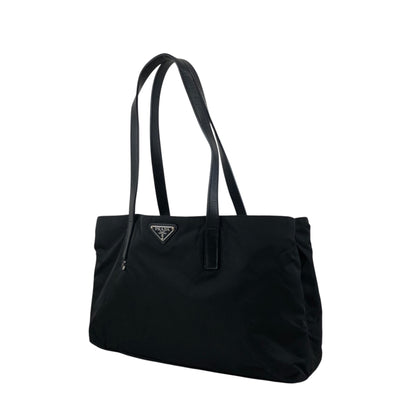 PRADA Tessuto Triangle Logo Handbag Totebag Black Vintage rjuwj5