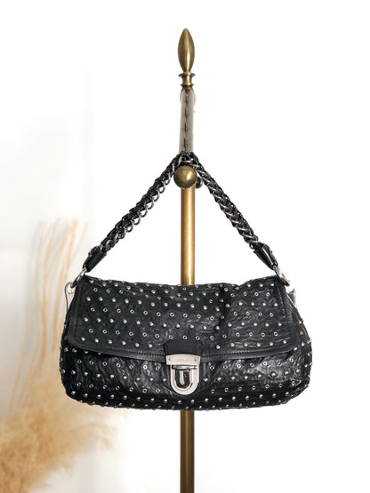 PRADA Studs Pushlock Shoulder bag Black Vintage mh4vuk