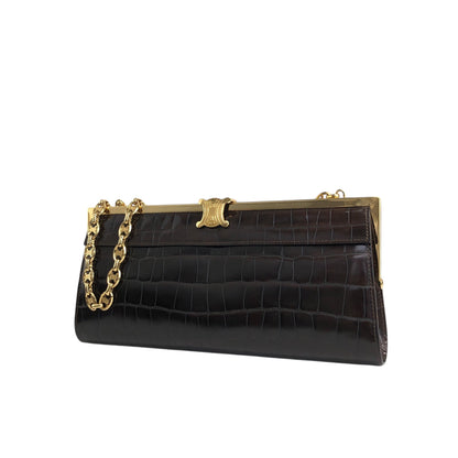 CELINE Triomphe Chain Shoulder bag Brown Vintage tedt2b