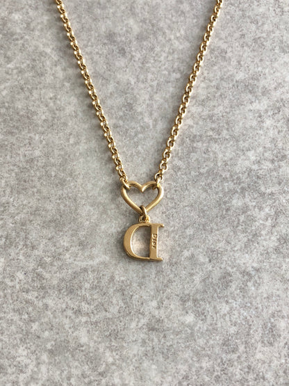 Christian Dior D Motif Rhinestone Necklace Gold Vintage yjzjbw