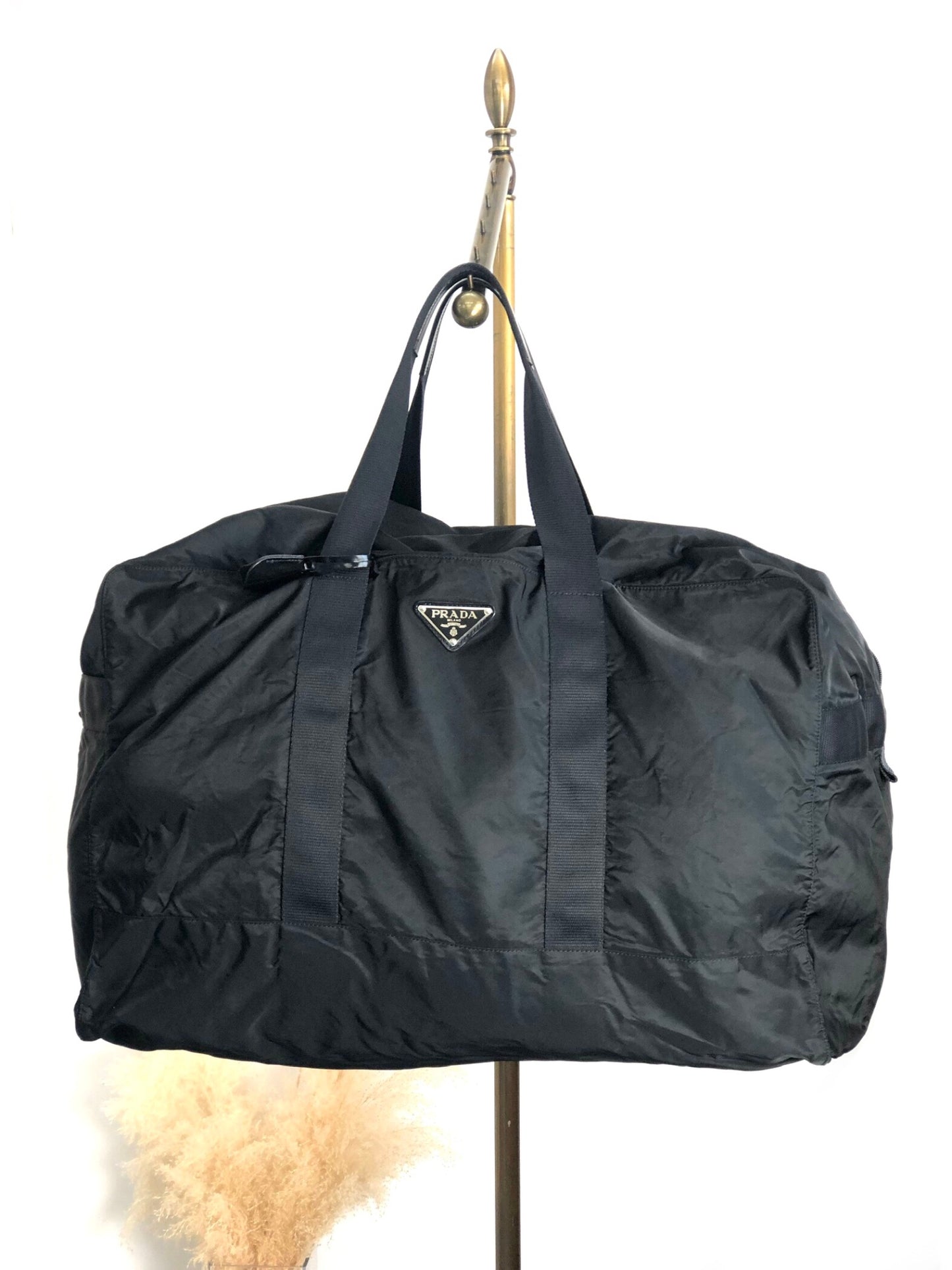 PRADA Tessuto Triangle Logo Boston bag Black Vintage ukxscf