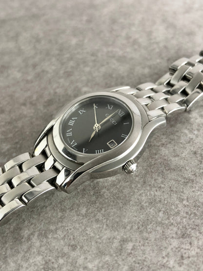 GUCCI Logo Quartz Watch Silver 5500L Vintage wbu438