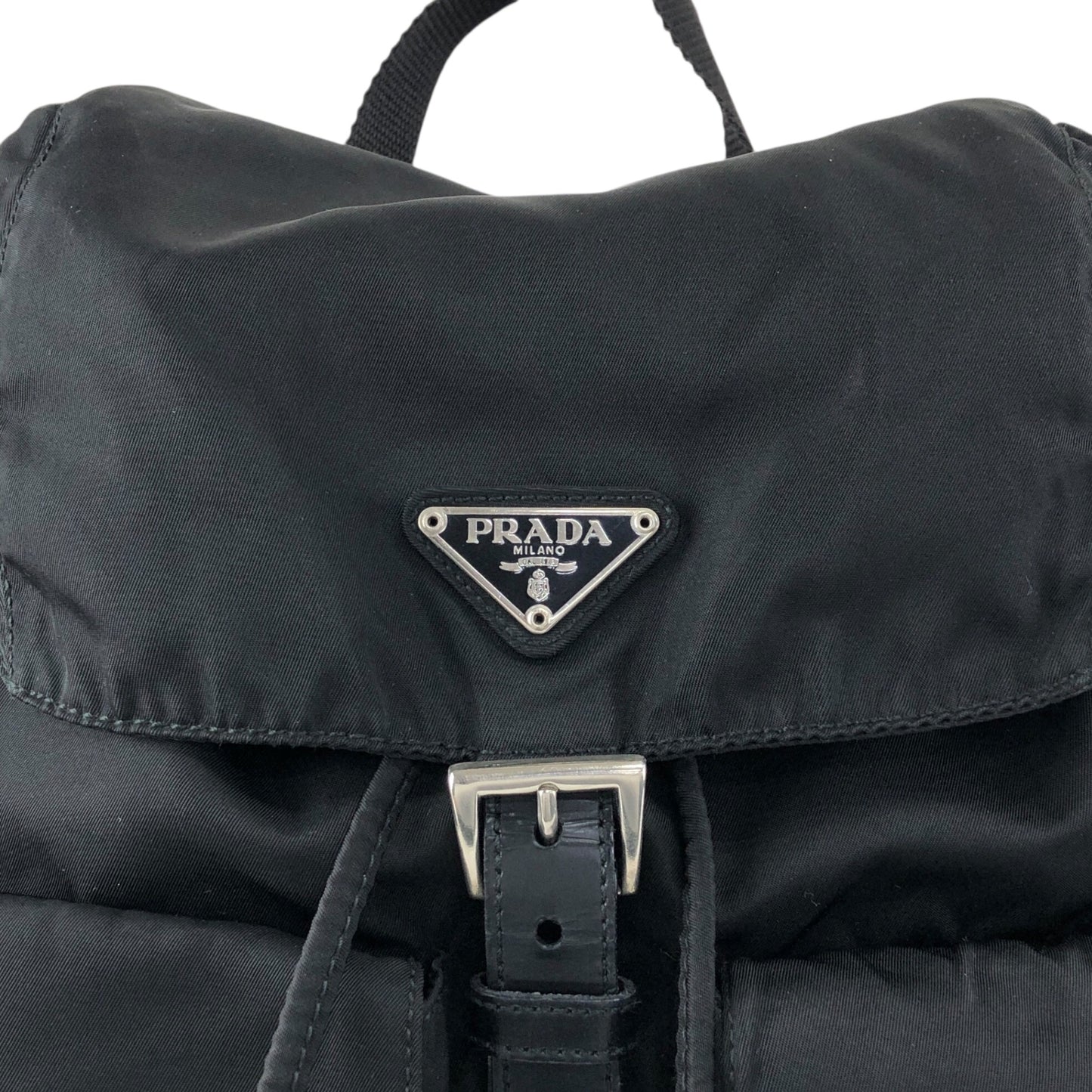 PRADA Tessuto Triangle Logo Double Pocket Backpack Black Vintage e8i3ab
