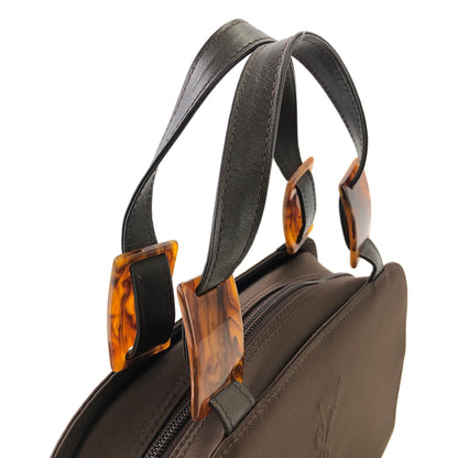 Yves Saint Laurent YSL Logo  Nylon Canvas Handbag Brown Vintage c3wsra