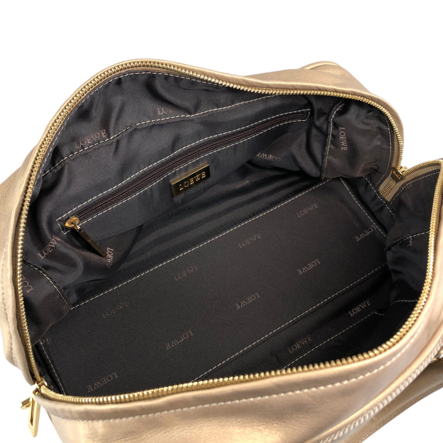 LOEWE Amazona Anagram Small Boston bag Handbag Gold Vintage unh432