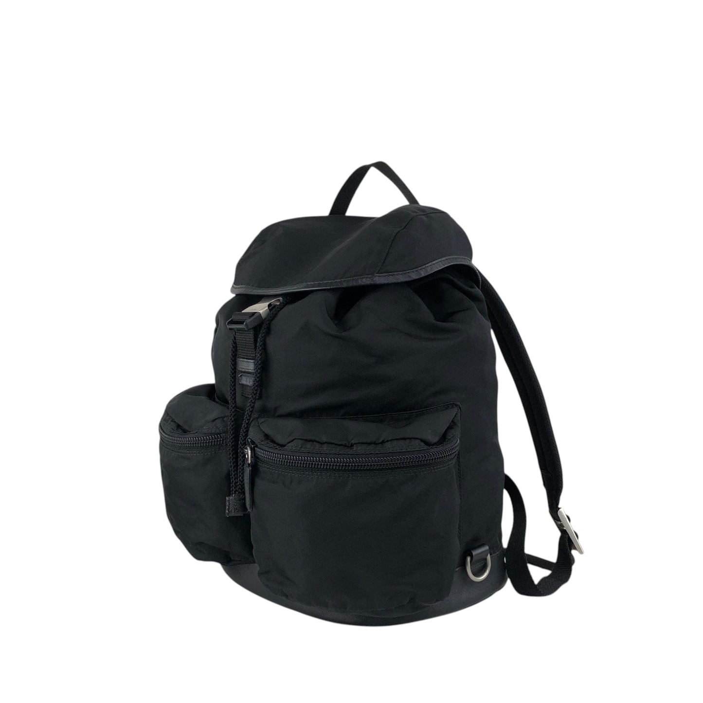 PRADA Tessuto Triangle Logo Front Buckle Double Pocket  Backpack Black Vintage ept4gf