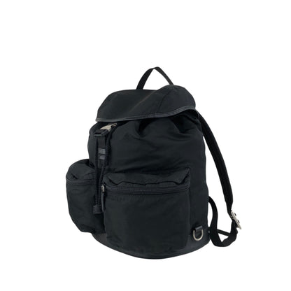 PRADA Tessuto Triangle Logo Front Buckle Double Pocket  Backpack Black Vintage ept4gf