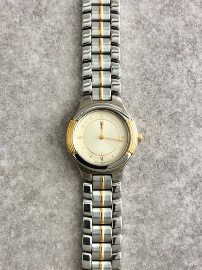 Yves Saint Laurent YSL Logo Quartz Watch Silver 5420-F44557 Vintage gp374e