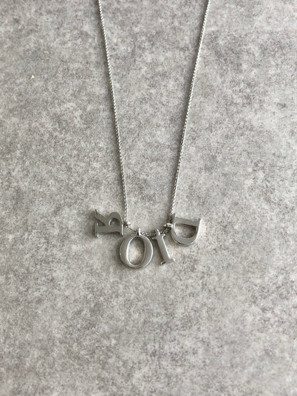 Christian Dior Logo Charm Necklace Silver Vintage x2sxgr