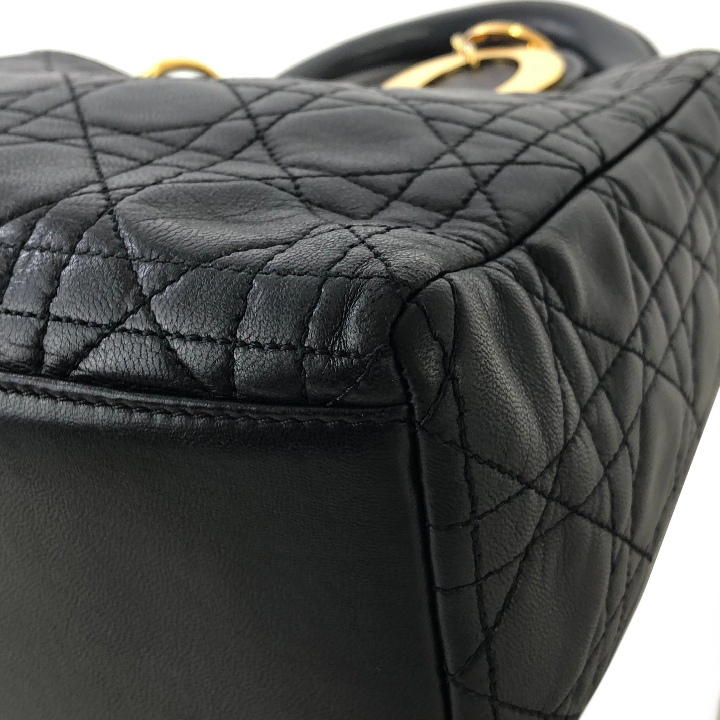 Christian Dior Cannage Ladydior Leather Two-way Handbag Shoulder bag Black Vintage khzzs3