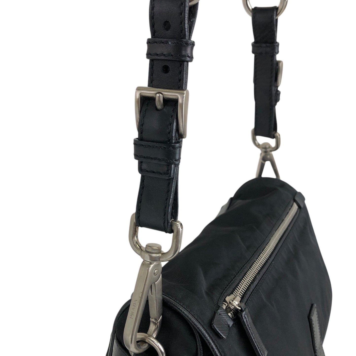 PRADA Triangle Logo Front Buckle Shoulder bag Black Vintage n23xhp