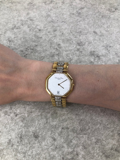 Christian Dior Quartz Watch Silver Gold Vintage 45.134  6jityc